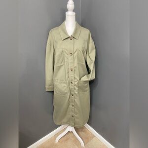 LANE BRYANT-Long Utility Jacket Tan Button Up Front Pockets Back Vent Size 14